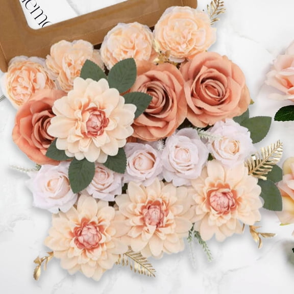 A Box of Artificial Flowers Gift Box Artificial Flowers Combo Flowers Mix Flowers Roses with Stems for Diy Wedding Bridal Bouquets Arrangement Table Centerpieces