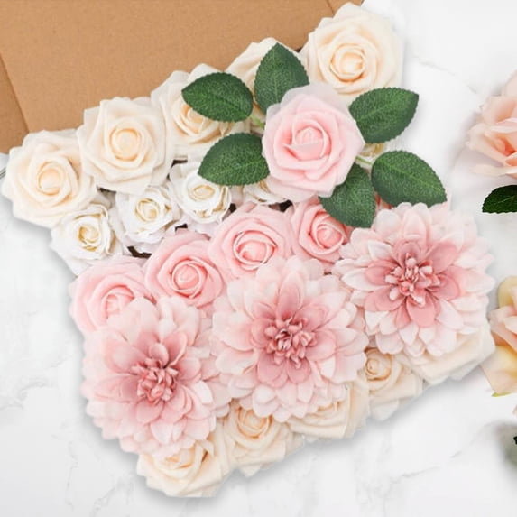A Box of Artificial Flowers Gift Box Artificial Flowers Combo Flowers Mix Flowers Roses with Stems for Diy Wedding Bridal Bouquets Arrangement Table Centerpieces