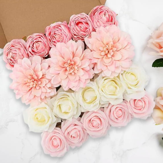 A Box of Artificial Flowers Gift Box Artificial Flowers Combo Flowers Mix Flowers Roses with Stems for Diy Wedding Bridal Bouquets Arrangement Table Centerpieces