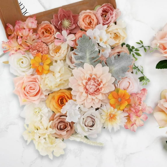 A Box of Artificial Flowers Gift Box Artificial Flowers Combo Flowers Mix Flowers Roses with Stems for Diy Wedding Bridal Bouquets Arrangement Table Centerpieces