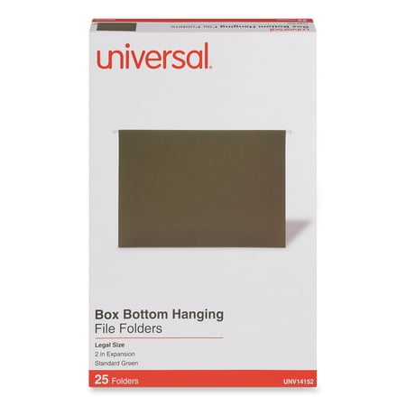 Universal Box Bottom Hanging File Folders, Legal Size, 1/5-Cut Tab, Standard Green, 25/Box -UNV14152