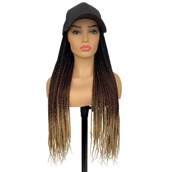 Box Braid Wig for Women, Baseball Cap Dreadlocks Hairpiece, Headband Braided Wig, Ombre Three-Strand Style, 26 in Length