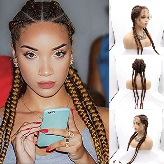 Box Braided Wig Synthetic Lace Frontal Wig With Baby Hair 32 Inches Long 4 x Twist Braids Wigs For Women #1B30