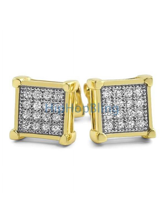 Box CZ Micro Pave Gold Bling Bling Earrings