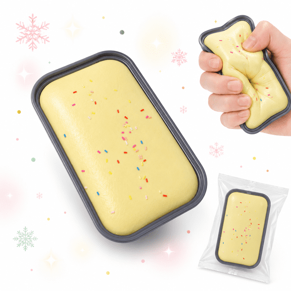 Box Cake Squishy Toy, Extra Soft Slow Rise Cake Squeeze Toy with Moist Sticky Feel, Realistic Cake Shaped Fidget Toy for Tactile Play, Desk Decor and Novelty Gift
