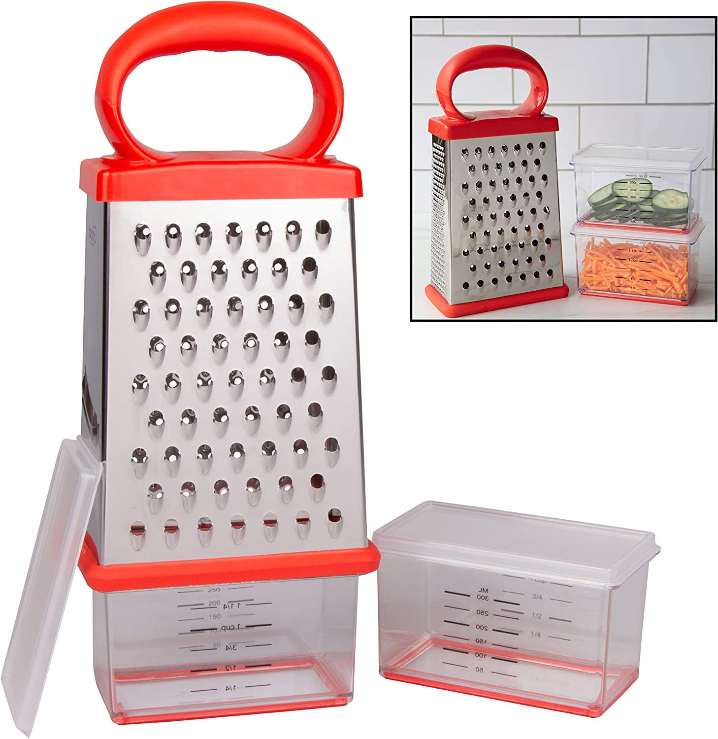 Cheese Grater with Container and Lid, Stainless Steel Box Grater with  Storage Container, Grater with 2 Coarse and Fine Grater Plates, Kitchen  Grater