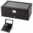 thumbnail image 1 of A Box Clearance! 12 Slot Watch Box 2 Pu Leather Watch Case with Glass Lid Watch Holder Organizer with Soft Pillow and Velvet Watch and Jewelry Storage Box, 1 of 9