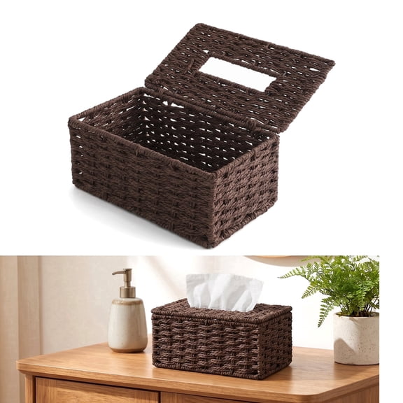 Renyuanyuan Decorative Woven Rectangle Tissue Box Cover for Bathroom, Home Office, Table Top, Size 9.05x5.11x4.13 Inches