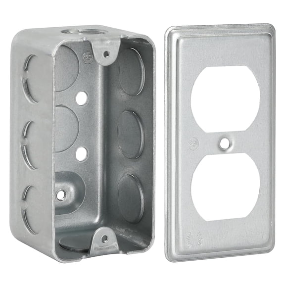 Box Cover Set,Galvanized Steel,4"×2" Electrical Outlet Boxes and Outlet Covers for Duplex Receptacle,8×1/2'' in Side and 2×1/2'' in Bottom Knockouts,Thickness 1.6mm Handy Box,Drawn Construction