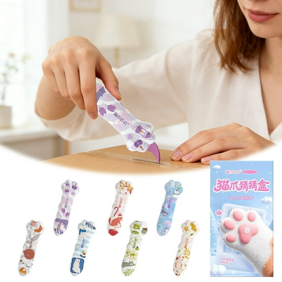 Box Cutter Knife, Furry Cat Paw Shape Utility Knife, Retractable Duty Box Cutter for DIY Scrapbooking Art and Use(Color Randomï¼