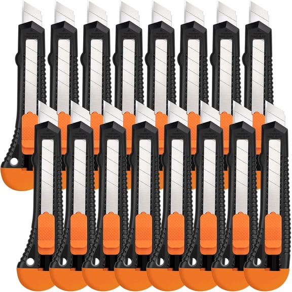 Box Cutter, Utility Knife, 16 Pack Box Cutter Retractable, Box Cutter Knife for Cardboard, Paper, Vinyl, Retractable Utility Knife Heavy Duty, 18mm Wide Snap-Off Blade, Box Cutters