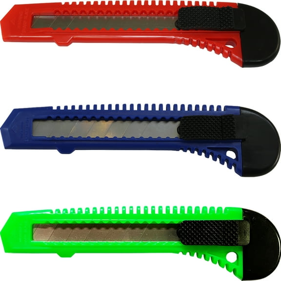 Box Cutter Utility Knife Tool with Retractable Snap off Razor Blade x24 Mix Color - 8 Red, 8 Blue, 8 Neon Green