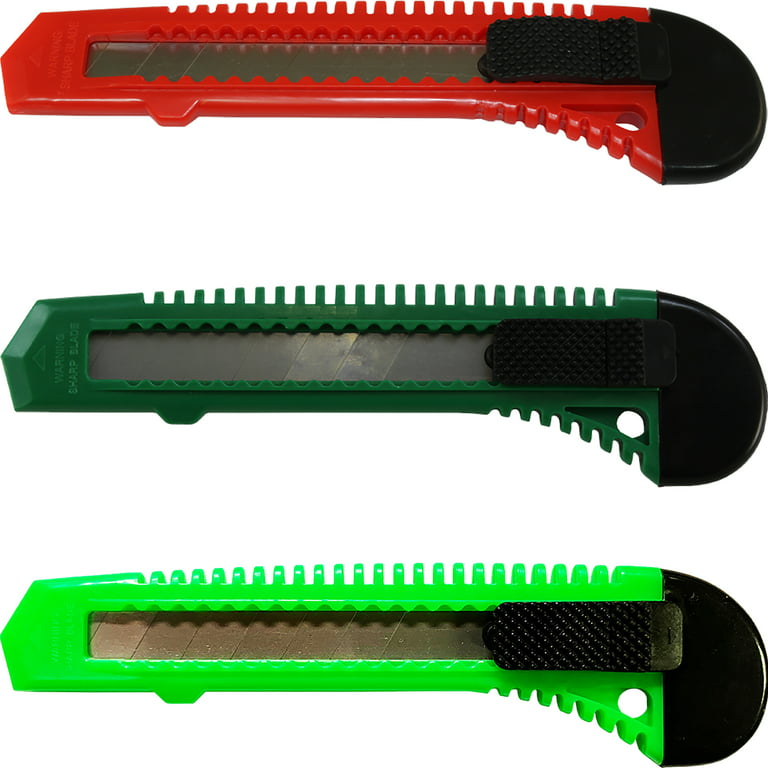 Box Cutter Utility Knife Tool with Retractable Snap off Razor Blade x24 Mix  Color - 8 Red, 8 Green, 8 Neon Green 