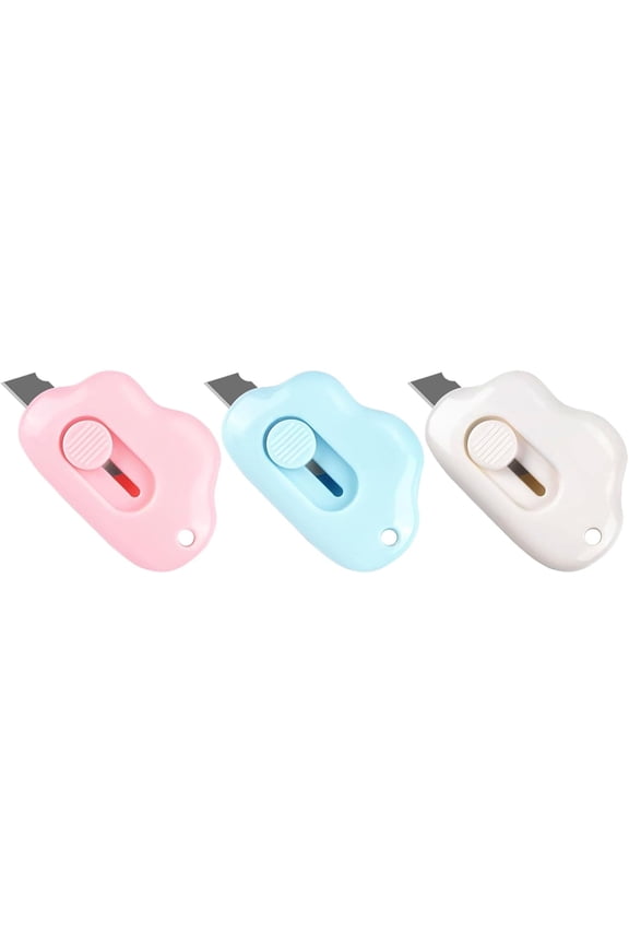 Box Cutters Retractable, 3 Pack Retractable Letter Opener, Adorable Cloud Tiny Opener Envelope Slitter for Key Chain Pocket Bag Packa Mail Box, 2.24 * 1.5 0.55inch