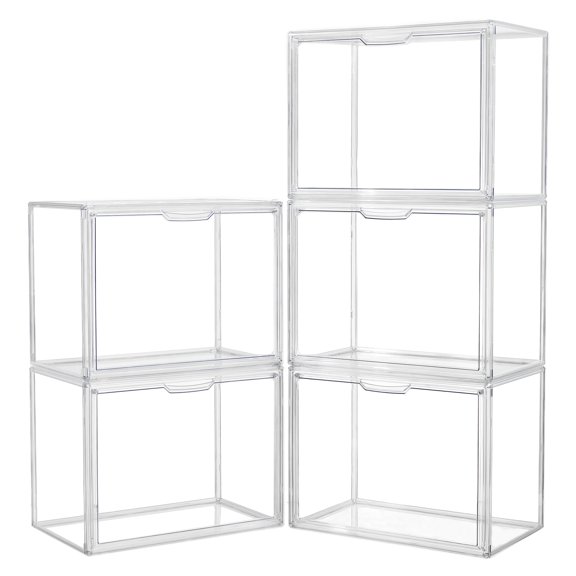 Box Display Case r Plastic Stackable StorBWithic Attraction Lid Showcase For Large Figures Collectibles (5 Pack X-large)