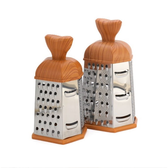 Box Grater Stainless Steel 6-Sided Vegetable Grater and Slicer with Non-Slip Wooden Handle for Cheese, Potatoes and Veggies