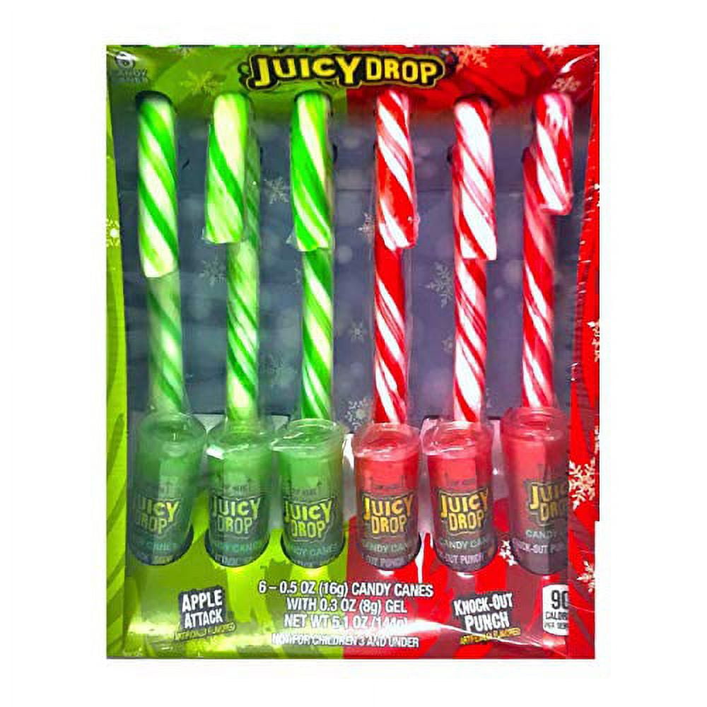 Box Juicy Drop Candy Canes With Gel Candy Attack & KnockOut Punch