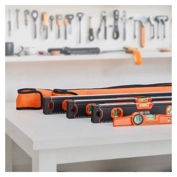 Box Level Set 4-Piece - 24/16/10 Inch Magnetic Levels, Fluorescent Vials, Aluminum Alloy Ruler for 45/90/180 Degree Angles - Shockproof Leveler Tool