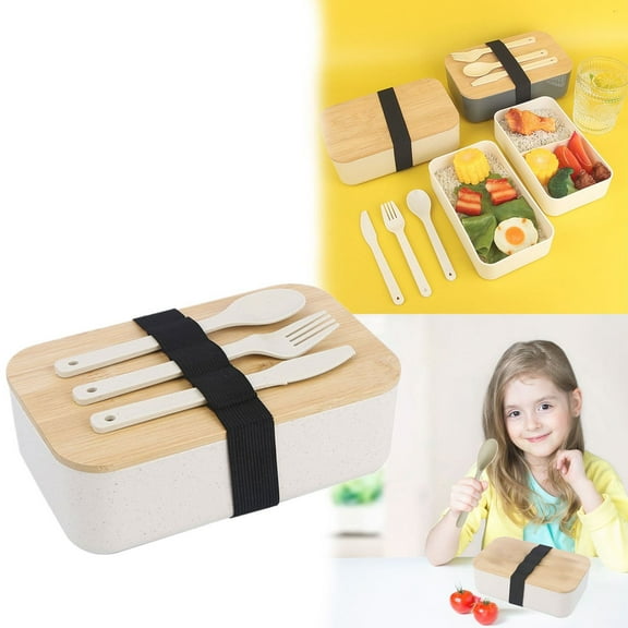 Box Lunch Box Japanese 2 Layer Food Container With Cutlery Spoon And Fork Divided Salad Box For Men And Women,Ceramic Tableware