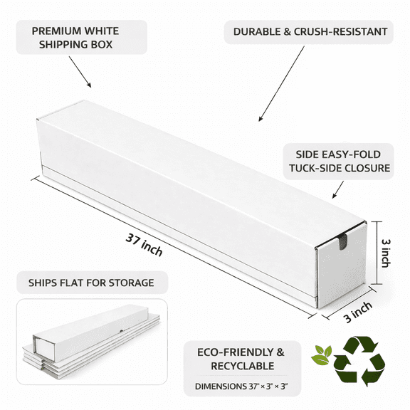 Box Mailing Tubes, 37" L x 3" W x 3" H, 25-Pack Square Tubes for Mailing and Storage, Artwork, Crafts, Blueprints, Posters, Art Holder and more.