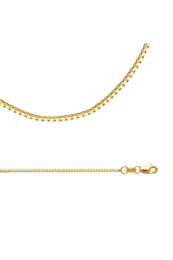 Box Necklace Solid 14k Yellow Gold Chain Square Links Plain Polished Style Genuine, 1 mm - 22 inch