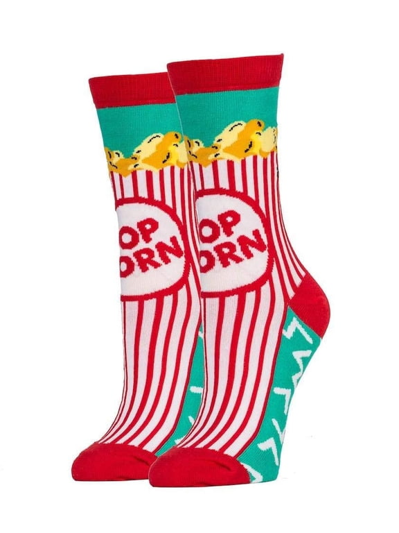 Box O' Popcorn One Size Fits Most Red Ladies Crew Socks