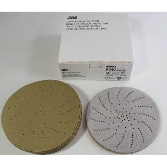 Box Of 50 3M Hookit P240 Grit Clean Sanding Discs 5In 236U 55502 Hook & Loop