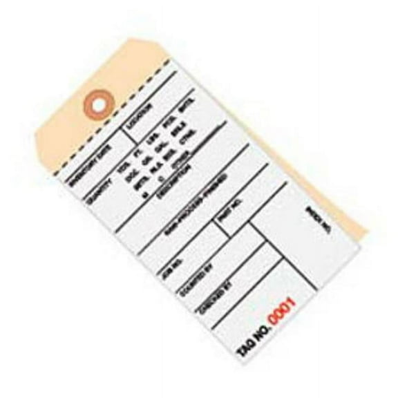 Box Packaging B43307 2 Part Carbonless Inventory Tags - 0500-0999 - No. 8 - 6.25 x 3.125 in. - Tan - Pack of 500