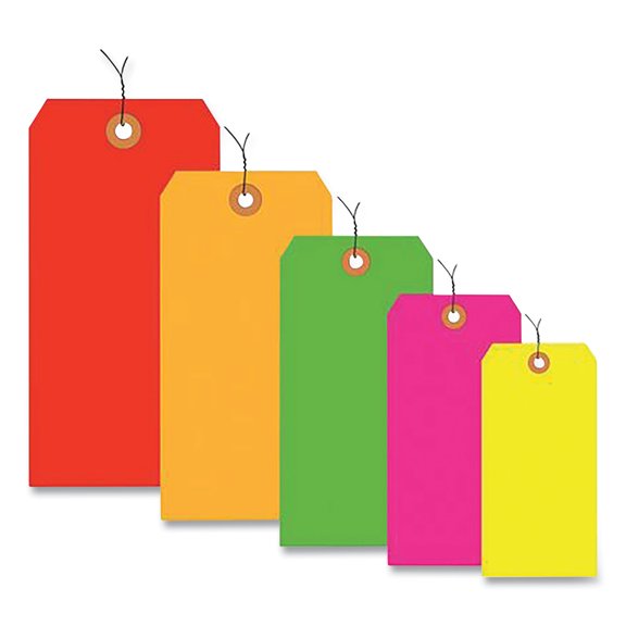 Box Packaging B43726 Shipping Tags - Pre Wired - No. 5 - 4.75 x 2.375 in. - Fluorescent Yellow - Pack of 1000