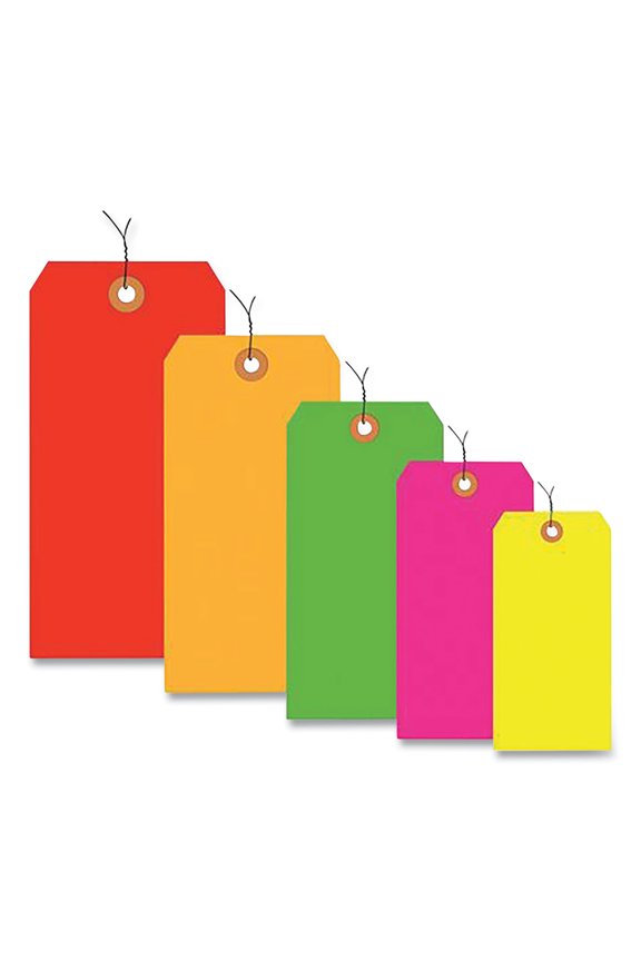 B43726 Shipping Tags - Pre Wired - No. 5 - 4.75 x 2.375 in. - Fluorescent Yellow - Pack of 1000