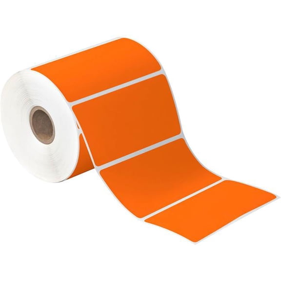 Box Packaging B3212587 Desktop Direct Thermal Labels, 4 x 2 in., 1 in. Core - Orange - 12 Rolls Per Case