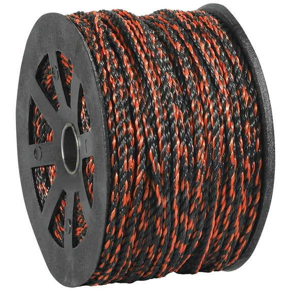 Office Depot® Brand Twisted Polypropylene Rope, 2,450 Lb, 3/8" x 600', Black/Orange