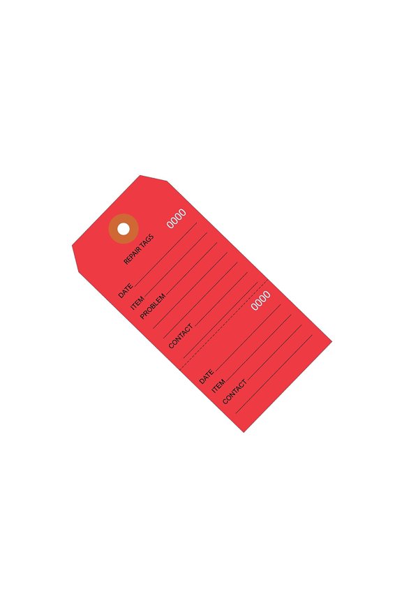 Repair Tags Consecutively Numbered 4 3/4" x 2 3/8" Red 1000/Case G26201