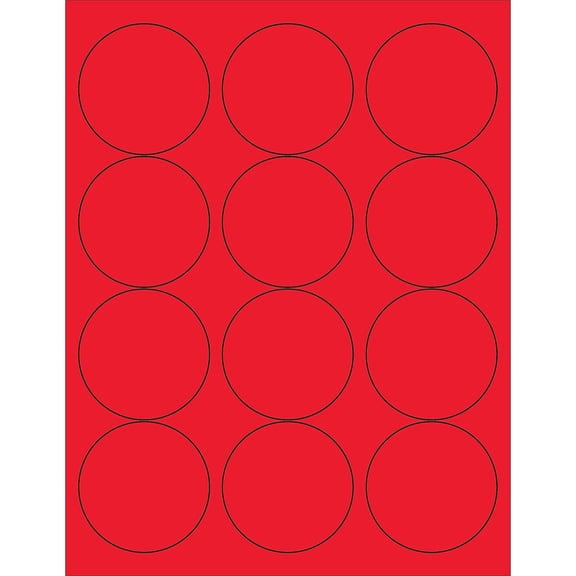 Box Partners Circle Laser Labels 2 1/2" Fluorescent Red 1200/Case LL194RD