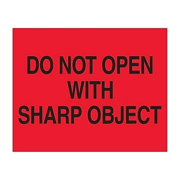 Box Partners DL1631 8 x 10 in. Do Not Open with Sharp Object Labels, Fluorescent Red