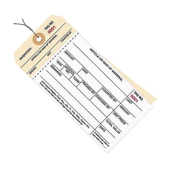 Box Partners Inventory Tags 2 Part Carbonless Stub Style #8 Pre-Wired (0001-0499) 6 1/4" x 3 G19013