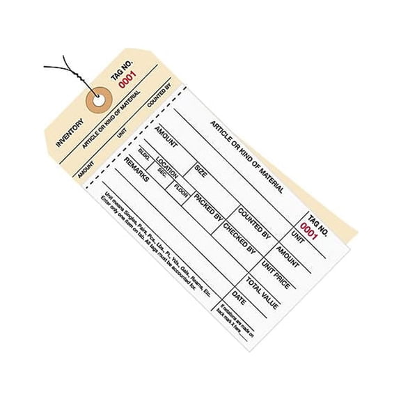 Box Partners Inventory Tags 2 Part Carbonless Stub Style #8 Pre-Wired (1500-1999) 6 1/4" x 3 G19043