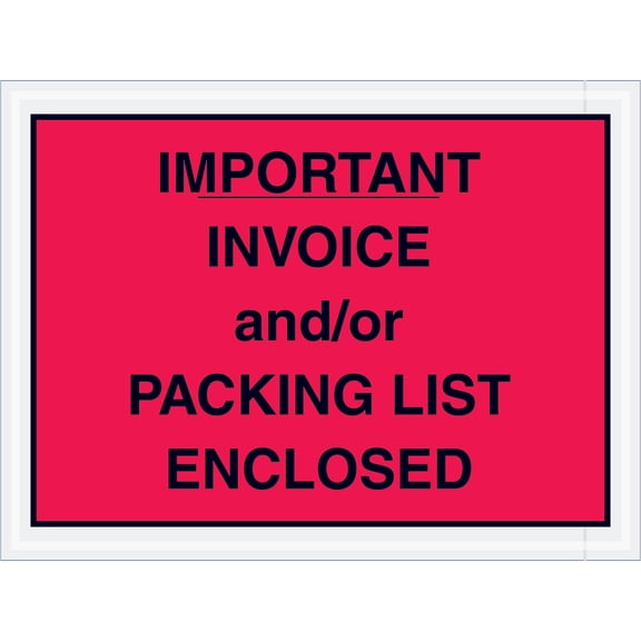 Box Partners "Important Invoice and/or Packing List Enclosed" Envelopes 4 1/2" x 6" Red 1000/ PL418