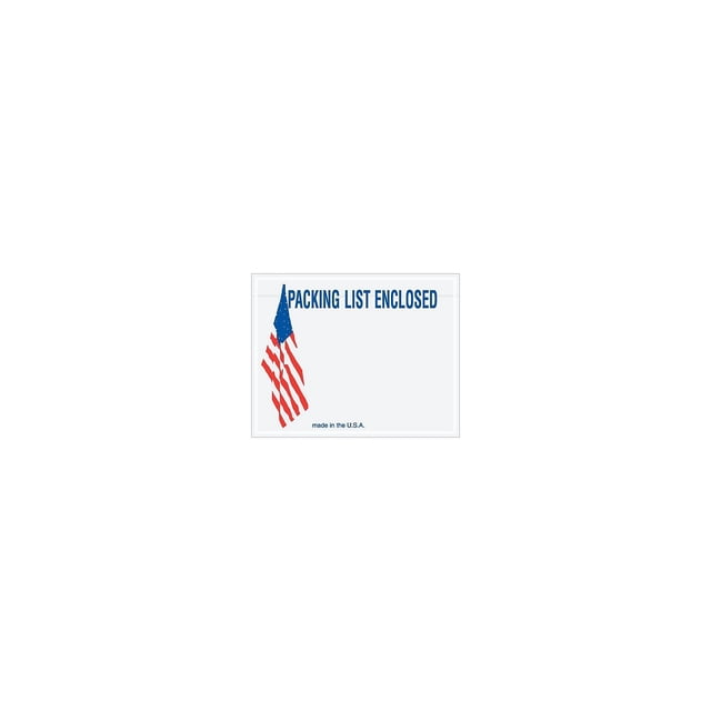 Box Partners "Packing List Enclosed" Envelopes U.S.A. Flag 7" x 5 1/2" Red/White/Blue 1000/Ca PL468