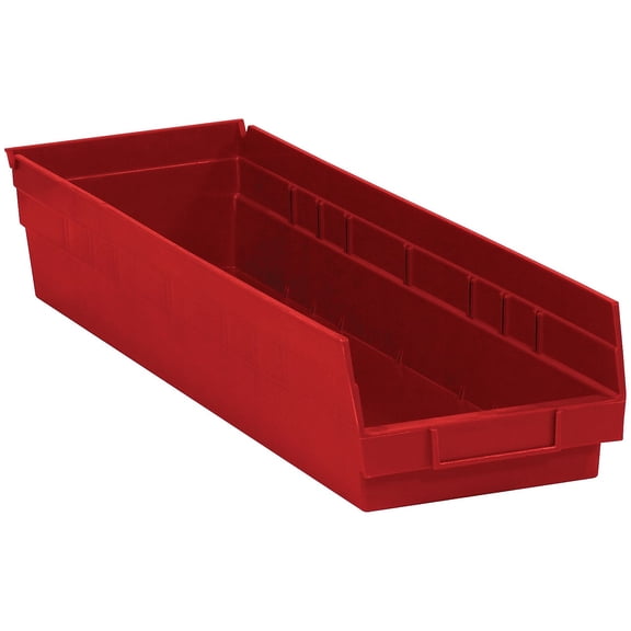 Box Partners Plastic Shelf Bin Boxes 23 5/8" x 6 5/8" x 4" Red 8/Case BINPS122R