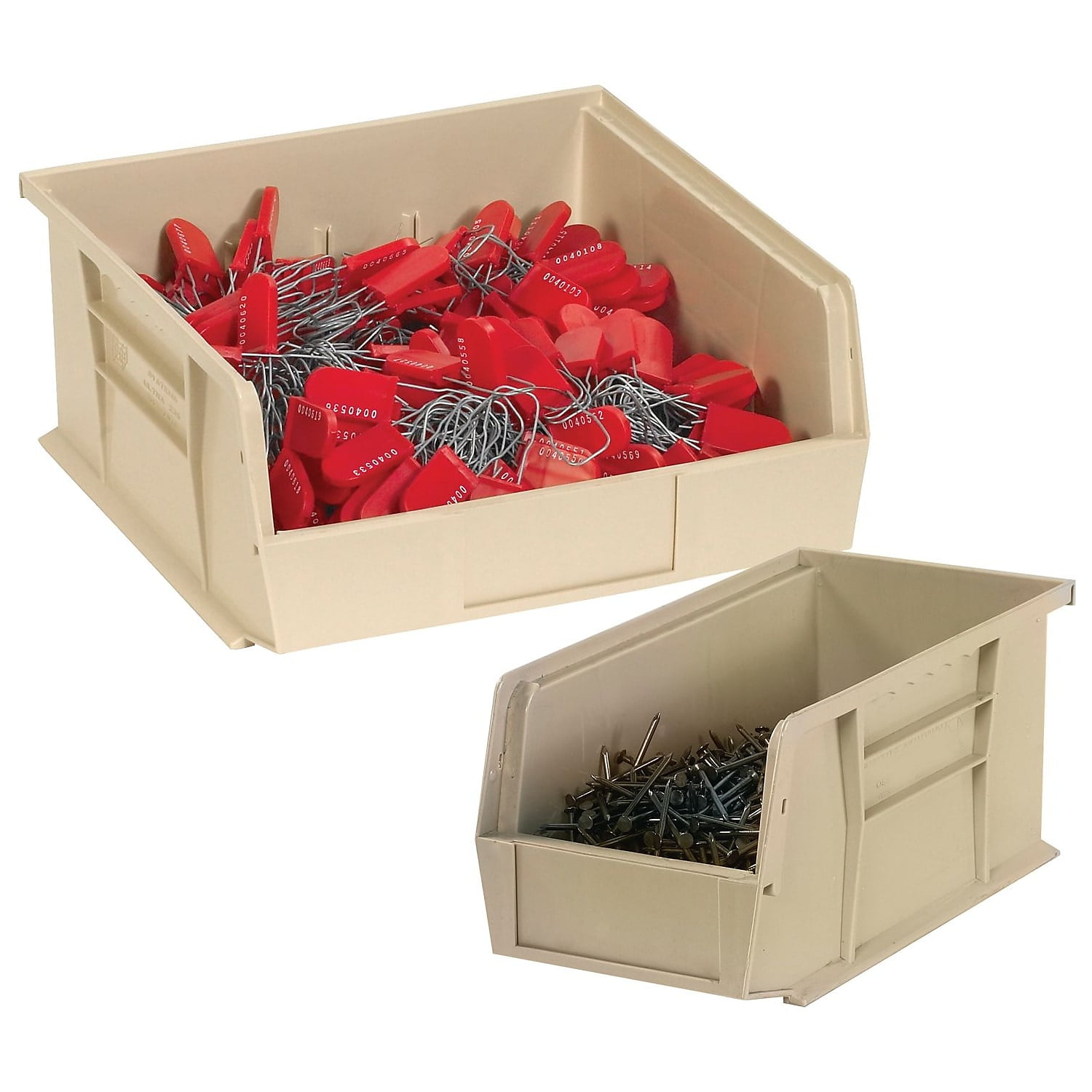 Ivory Plastic Stackable Storage Bin with Divider Slot
