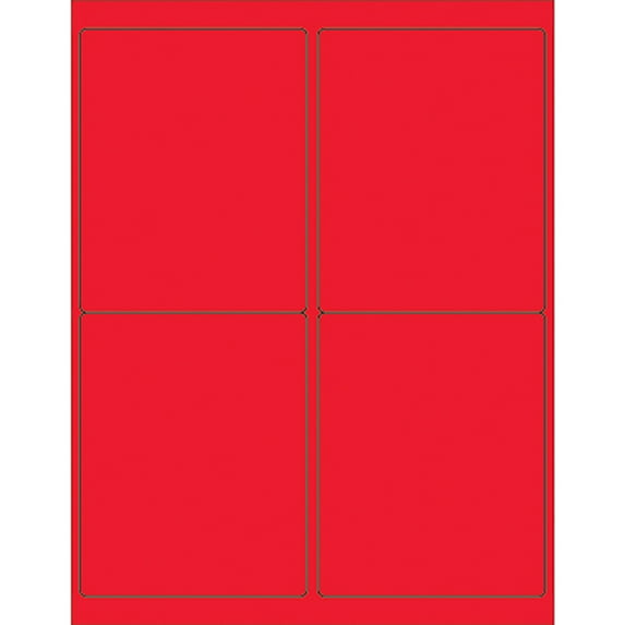 Box Partners Rectangle Laser Labels 4" x 5" Fluorescent Red 400/Case LL181RD