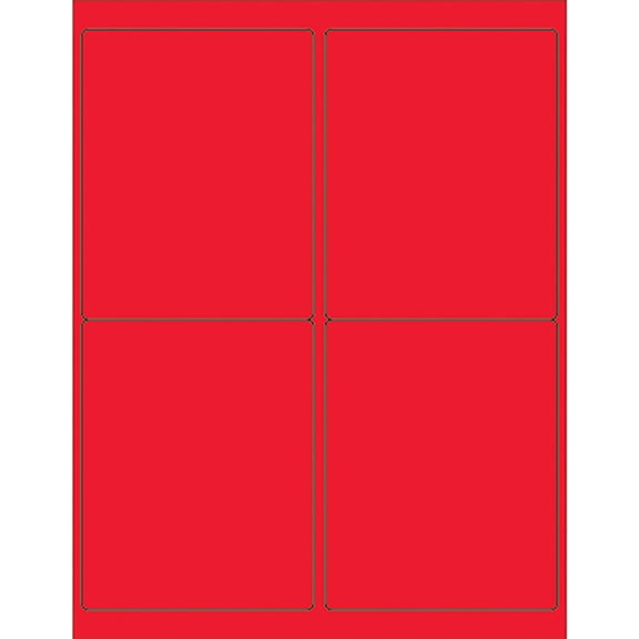 Box Partners Rectangle Laser Labels 4" x 5" Fluorescent Red 400/Case LL181RD