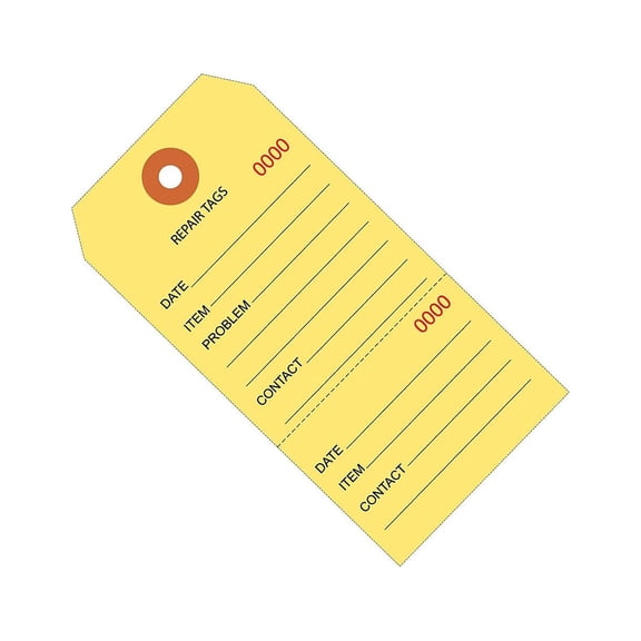 Box Partners Repair Tags Consecutively Numbered 4 3/4" x 2 3/8" Yellow 1000/Case G26200