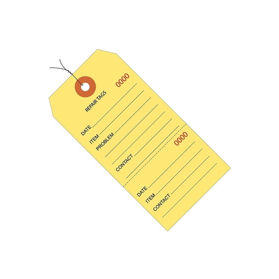 Box Partners Repair Tags Consecutively Numbered Pre-Wired 4 3/4" x 2 3/8" Yellow 1000 /Case G26200W