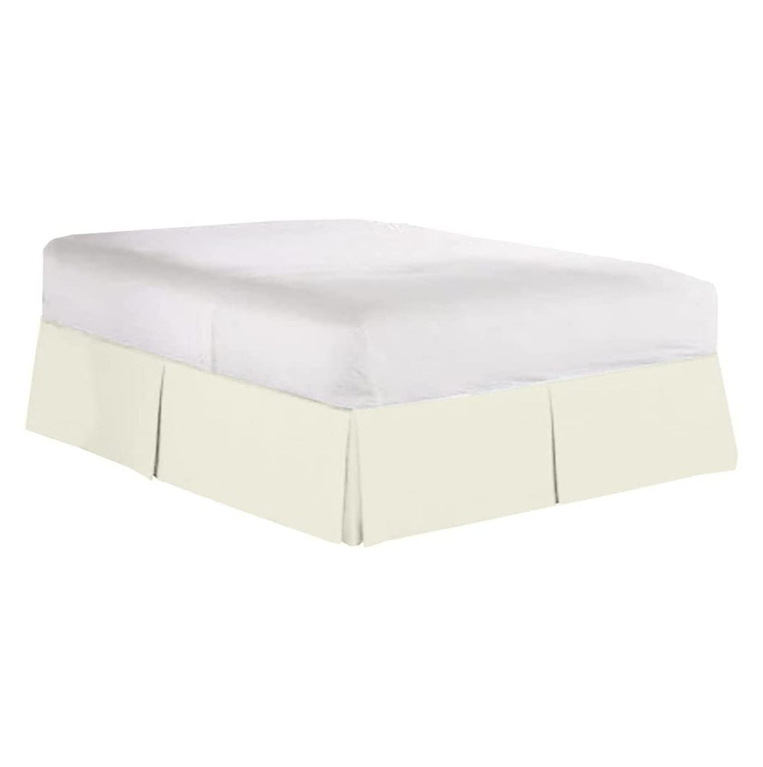 Box Pleated Bed Skirt 21 Inch Drop (, Ivory) Bed Skirt Split Corner