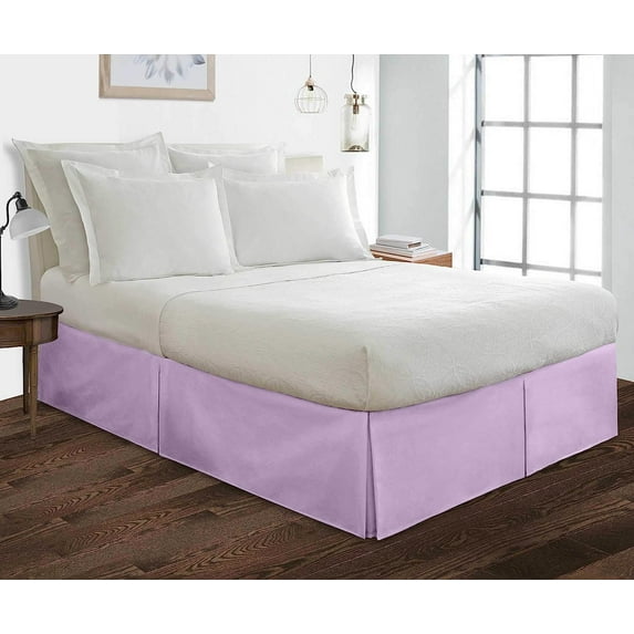 Box Pleated Full Bed Skirt - 10" Inch Tailored Drop - Easy Fit for Full Size (54" x 75") Beds - 100% Egyptian Cotton Soft Sheen & 400TC Bed Frame Cover with Corner Pleats - Lavender Solid.