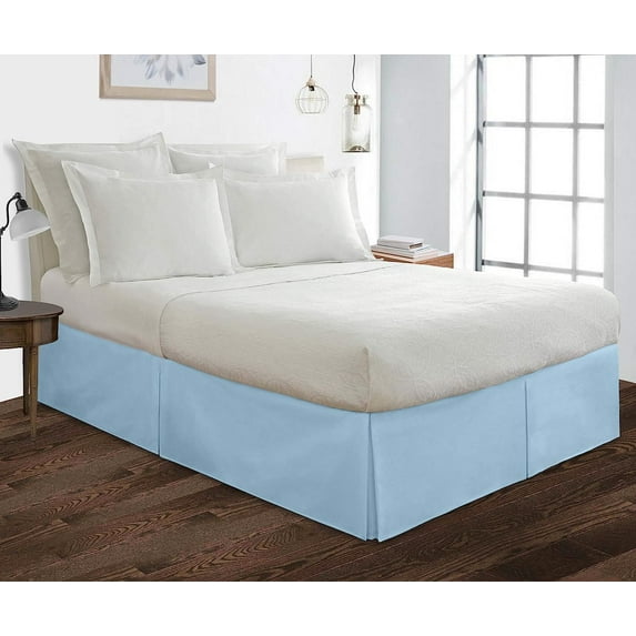 Box Pleated King Bed Skirt - 15" Inch Tailored Drop - Easy Fit for King Size (78" x 80") Beds - 100% Egyptian Cotton Soft Sheen & 400TC Bed Frame Cover with Corner Pleats - Light Blue Solid.