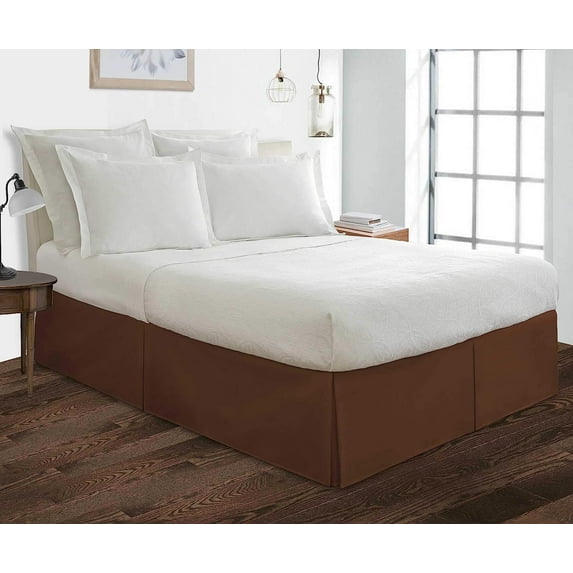 Box Pleated King Bed Skirt - 18" Inch Tailored Drop - Easy Fit for King Size (78" x 80") Beds - 100% Egyptian Cotton Soft Sheen & 400TC Bed Frame Cover with Corner Pleats - Chocolate Solid.