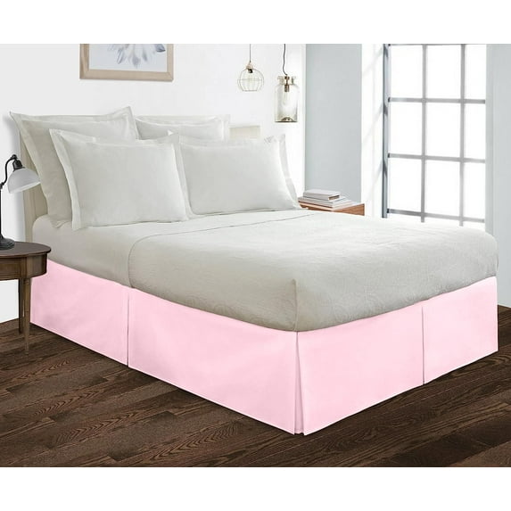 Box Pleated King-XL Bed Skirt - 10" Inch Tailored Drop - Easy Fit for King-XL Size (78" x 84") Beds - 100% Egyptian Cotton Soft Sheen & 400TC Bed Frame Cover with Corner Pleats - Pink Solid.
